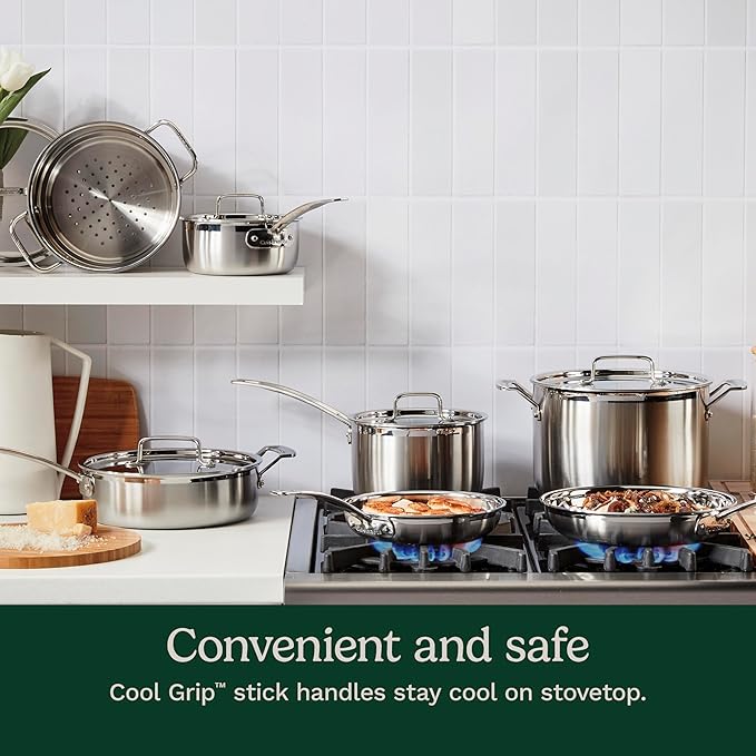 Cuisinart 12 Piece Cookware Set with 10-Inch Open Skillet MultiClad Pro Triple Ply and Chef's Classic Stainless Steel
