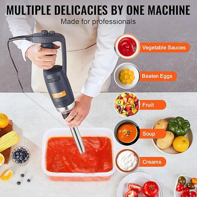 VEVOR Commercial Immersion Blender 350W Heavy Duty Hand Mixer 16 inch Stepless Variable Speed Mixer with Stainless Steel Blade Multi-Purpose Portable Mixer for Soup Sauces Mashed Potatoes Cream