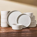 24-Piece Dinnerware Set for 8 Famiware Premium Stoneware Dish Set with Ribbed Plates and Deep Bowls Double Reactive Glaze Chip &amp Scratch Resistant Microwave &amp Dishwasher Safe Matte Reacti