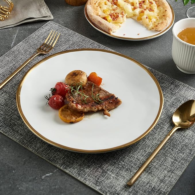 White Luxury Plates and Bowls Sets 12 Piece Porcelain Dinnerware Sets Service for 4 Modern Dinner Plates Set Gold Rim Dish Set for Wedding Anniversary Birthday