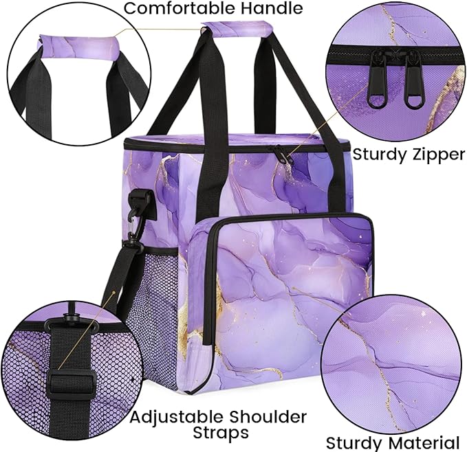 Purple Coffee Maker Travel Bag Marble Insulated Grocery Bag Travel Picnic Leakproof Cooler Bags With Shoulder Strap