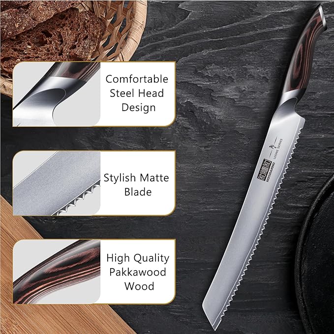 HOSHANHO Bread Knife 10 inch Japanese High Carbon Stainless Steel Serrated Bread Knives Professional Bread Cutting Knife for Homemade Bread