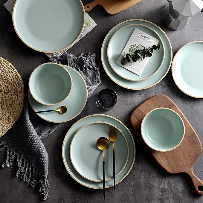 Melamine Dinnerware Sets Plates and Bowls Sets 12 Pcs Melamine Plates Dish Set for 4 Unbreakable Dinnerware Set for Party BPA Free Suitable Indoors and Outdoors (Mint Green)