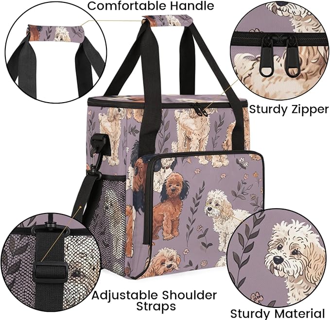Adorable Dogs Coffee Maker Travel Bag for Keurig K-Mini/K-Mini Plus Insulated Waterproof Tote with Pockets for K-Cup Portable Single-Serve Brewer Case