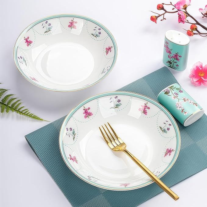 Fine Bone China Dinnerware SetPorcelain&ampCeramic Dinnerware SetsBone Stoneware &amp Ceramic Cookware Tableware Set Includes Dinner Plates|Spoons|Pasta Bowls|Soup Pot|Chopsticks (26PCS * 6-Person