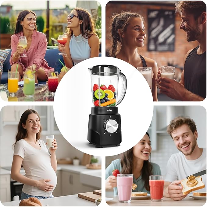 Bear 800W 6-Speed Blender Smoothie Blender for Kitchen with 50oz(1.5L) BPA-Free Cup/Suction Feet/Feeding Hole/10 blades Countertop Blender for Smoothies Crush Ice Frozen Fruit Juice and Puree