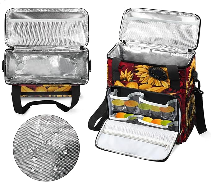Sunflower Coffee Maker Travel Bag Flower Insulated Grocery Bag Travel Picnic Leakproof Cooler Bags With Shoulder Strap