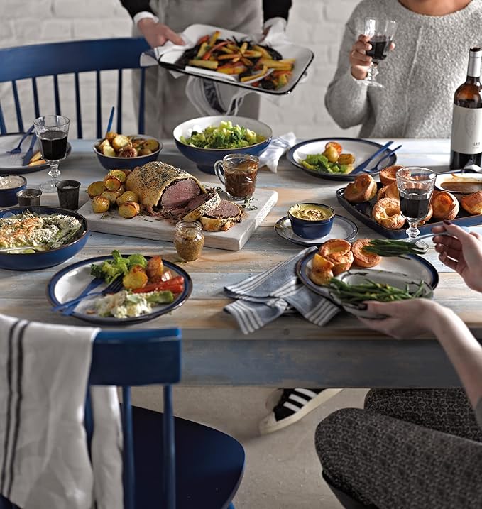 Denby - Imperial Blue Dinner Set for 4-12 Piece Ceramic Tableware Set Blue White - Dishwasher Microwave Safe Crockery Set - 4 x Dinner Plate 4 x Small Plate 4 x Cereal Bowl