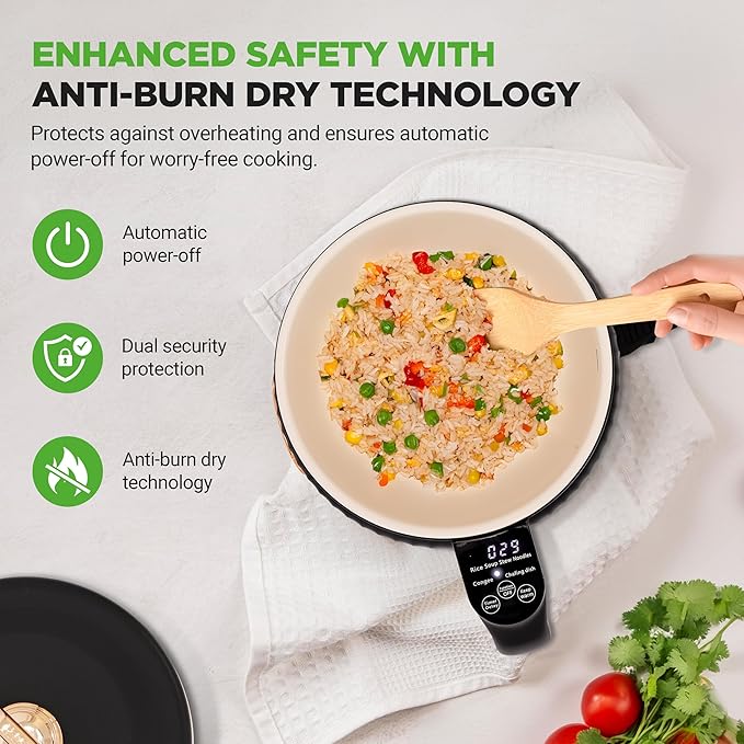 NutriChef 1.6 QT Portable Electric Rice Cooker &amp Lunch Maker | Multi-Functional &amp Non-Stick Ceramic Coating | Digital Control Panel | 6 Cook Functions: Rice Soup Stew Porridge &amp More |