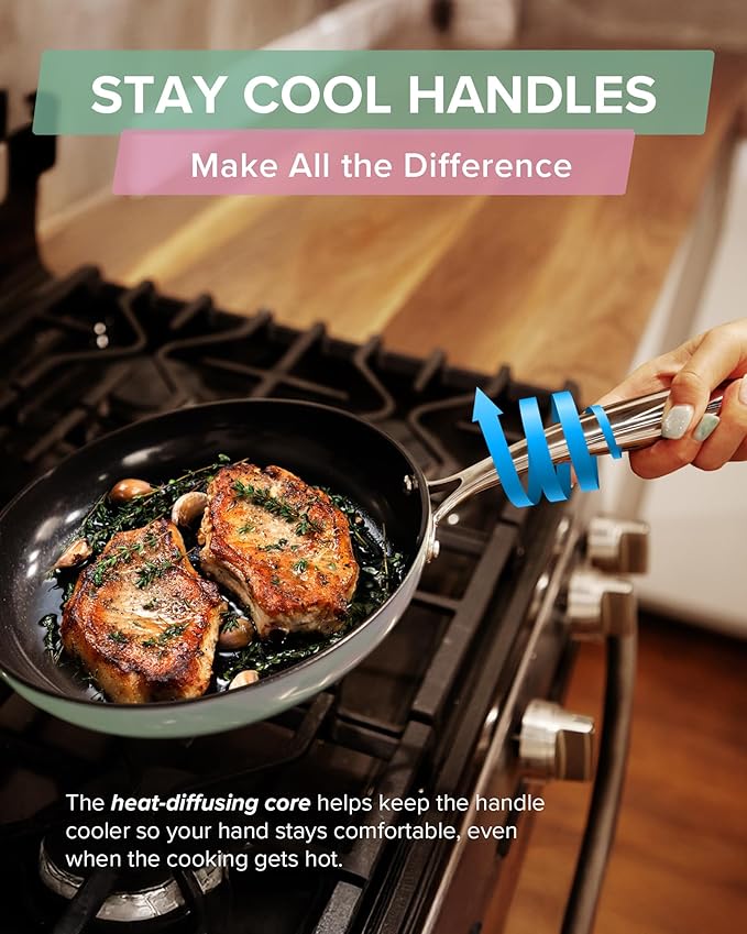 Nuwave Lux 13-Piece Premium Cookware Collection Healthy G10 Duralon Blue Ceramic Nonstick Ultra Durable PFAS-Free Lightweight &amp Works on All Cooktops