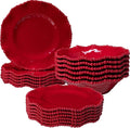 Christmas Red 18 Piece Beaded Melamine Dinnerware Sets Service for 6 Lightweight Unbreakable BPA Free With Scalloped rim Plates and Bowls Sets Dishwasher Safe Indoor and Outdoor Use