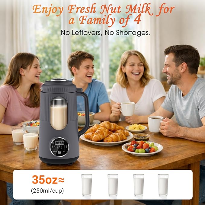 SilkSpin Milk-Smooth Nut Milk Maker Machine Small Blender for Homemade Oat Almond Soy Plant-Based Milk Juice MilkShake 35oz Automatic Soybean Milk Maker for 4 Families with 6H Stay Warm