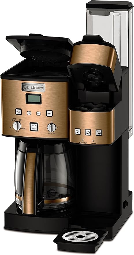Cuisinart Single Serve + 12 Cup Coffee Maker Offers 3-Sizes: 6-Ounces 8-Ounces and 10-Ounces Stainless Steel SS-15CP Copper