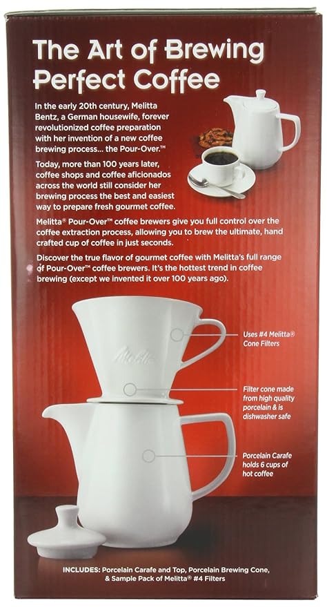 Melitta 36 oz. Pour-Over Coffee Brewer with Porcelain Carafe White
