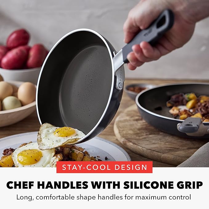 GreenPan x Bobby Flay 13 Piece Cookware Pots and Pans Set and 8 Chef's Knife. PFAS &amp PFOA-Free Ceramic Nonstick Induction Suitable Stay-Cool Silicone Handle Dishwasher &amp Oven Safe Black