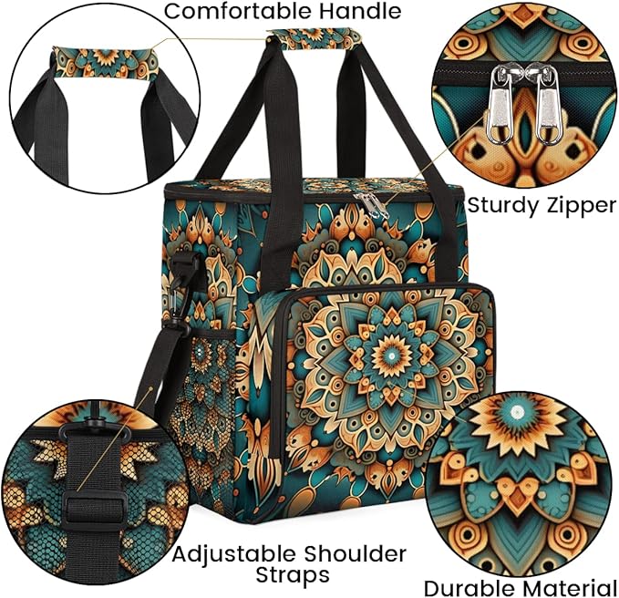 Ethnic Mandala Floral Flowers Coffee Maker Carrying Bag Coffee Machine Travel Storage Bag Compatible with K-Mini or K-Mini Plus Portable Single Serve Coffee Brewer Case with Pockets for K-Cup Pods