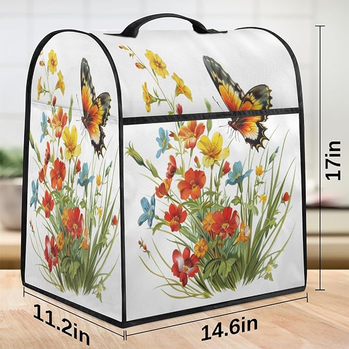 cfpolar Kitchen Aid Mixer Cover Compatible with 6-8 Quarts Flower Butterfly Floral Animal Stand Mixer Cover Kitchen Aid Mixers Accessories Appliance Organizer Bag Dust Covers with Zipper Pocket