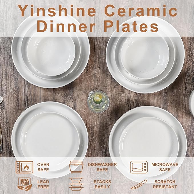 Ceramic Dinnerware SetsPorcelain Plates and Bowls Set with Rustic Terracotta Underside Scratch Resistant 12 Pieces Stoneware Dishes Set Dishwasher &amp Microwave SafeWhite(Brown)