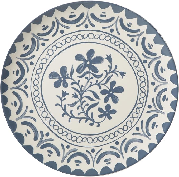 Bloomhouse - 2-Time Oprah’s Favorite Things - Valencia Flor 2 Piece 13” Serving Platter Set Stoneware Platters Mediterranean Floral Decal Design Microwave &amp Dishwasher Safe Iris Blue