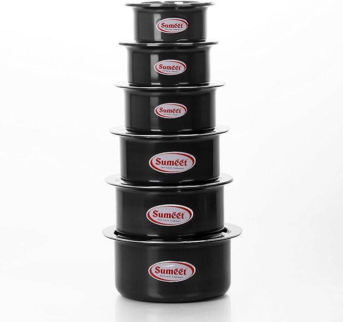 Sumeet Aluminium Tope Set 0.5L 0.9L 1.4L 1.8L 2.3L 2.9L 6 Piece (Black)