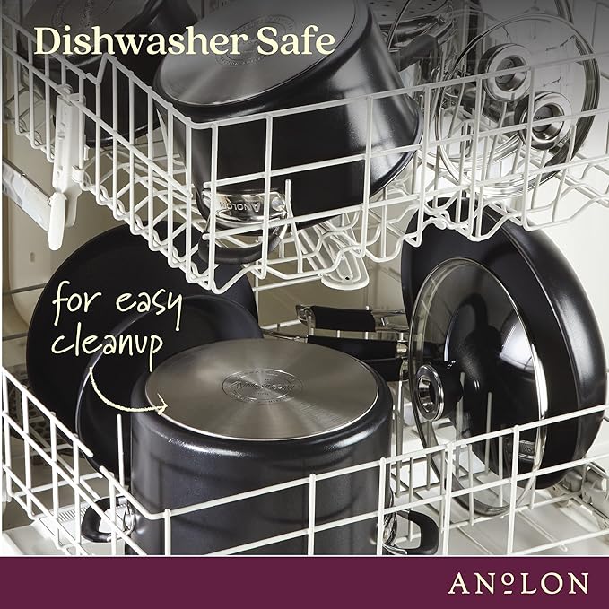 Anolon SmartStack Hard Anodized Nonstick Induction Nesting Cookware/Pots and Pans Set Dishwasher Safe 9 Piece - Black