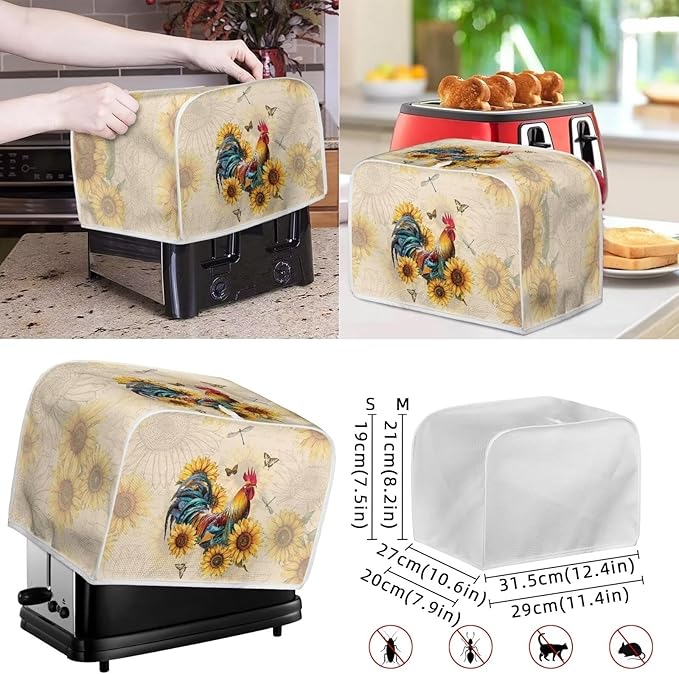 Appliance Covers for Kitchen Counter Sunflower Toaster Cover Rooster Toaster Covers 4 Slice Wide Slot Blender Covers Washable Dust Cover Kitchen Appliance Covers Slow Cooker Cooker Cover