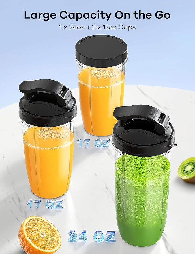 Ganiza Blender for Smoothies 14Pcs Personal Blender for Shake and Smoothies for Kitchen with 3 Portable Cups (1x24oz &amp 2X17oz) Single Serve Smoothie Maker Nutritious Recipe