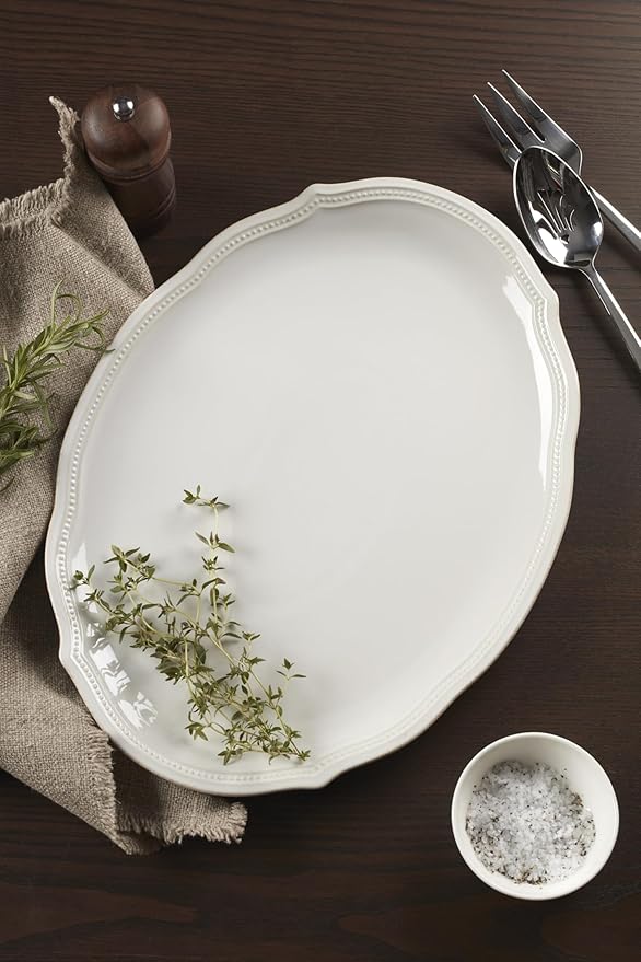 Lenox White French Perle Bead 16 Oval Serving Platter 3.95 LB