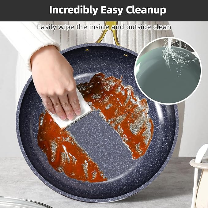 Nuwave Lux LE 13-Pc Cookware Set with Elegant Gold Handle Diamond Infused Ceramic Non-Stick PFAS Free Premium Metal Lids Ergonomic Stay-Cool Handles Induction Ready &amp Compatible w/All Cooktop