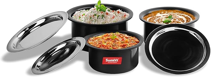 Sumeet Aluminium Anodized Tope Set 1.8 2.3 2.9 Liters 3 Piece (Black)