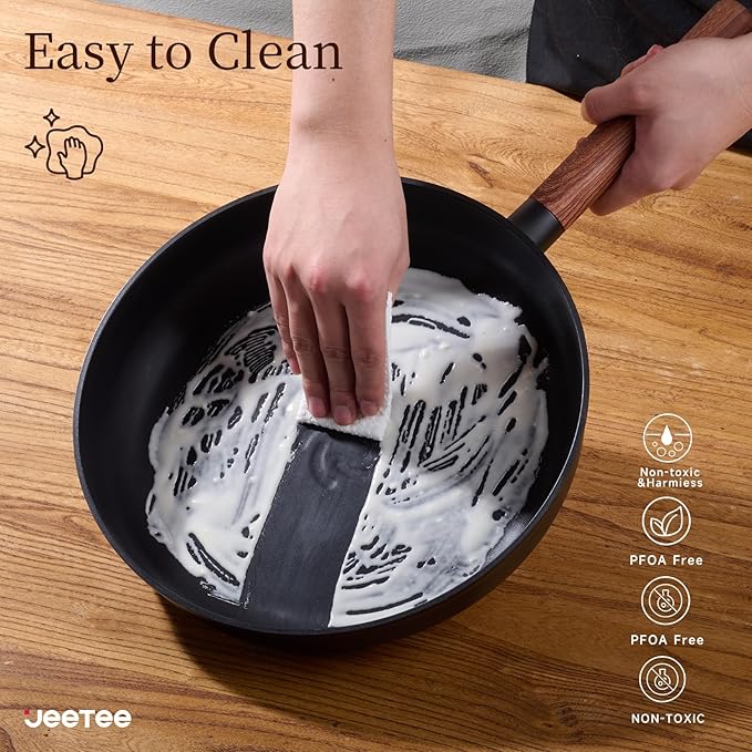 JEETEE Ceramic Cookware Set 15 PCS Pots and Pans Set Non Stick with Removable Handles Non Toxic Induction Kitchen Cookware Sets Dishwasher/Oven Safe PFAS/PFOA Free Black