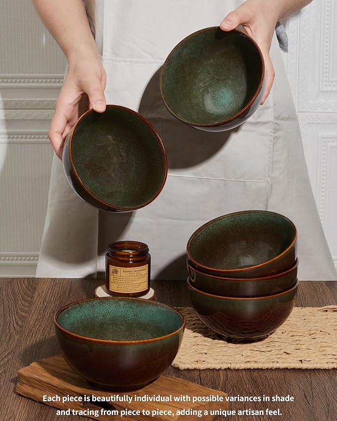 12 Piece Dinnerware Set Includes 6 Piece Cereal Bowl Set Combo Brown Green