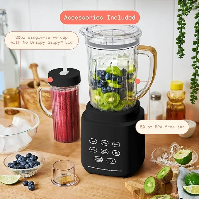 High Power Countertop Blender System with Multiple Speeds Ice Crushing Smoothie and Chopping Functions 50 oz Jar and 20 oz Single Serve Cup (Black Sesame)
