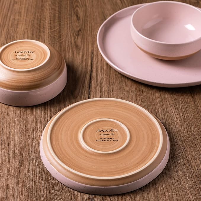 AmorArc Ceramic Dinnerware Sets for 4 16 Pieces Handpainted Plates and Bowls Set with Rustic Terracotta Underside Scratch Resistant Stoneware Dishes Set Dishwasher &amp Microwave Safe