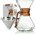 AGOGO Pour Over Coffee Maker Glass - 10 Cup Barista Kit with 304 Stainless Filter for Home Office Camping Cafes - Easy Clean Coffee Dripper Set (Towel&ampBrush Included) (10 Cup/34 oz-Diamond Shap
