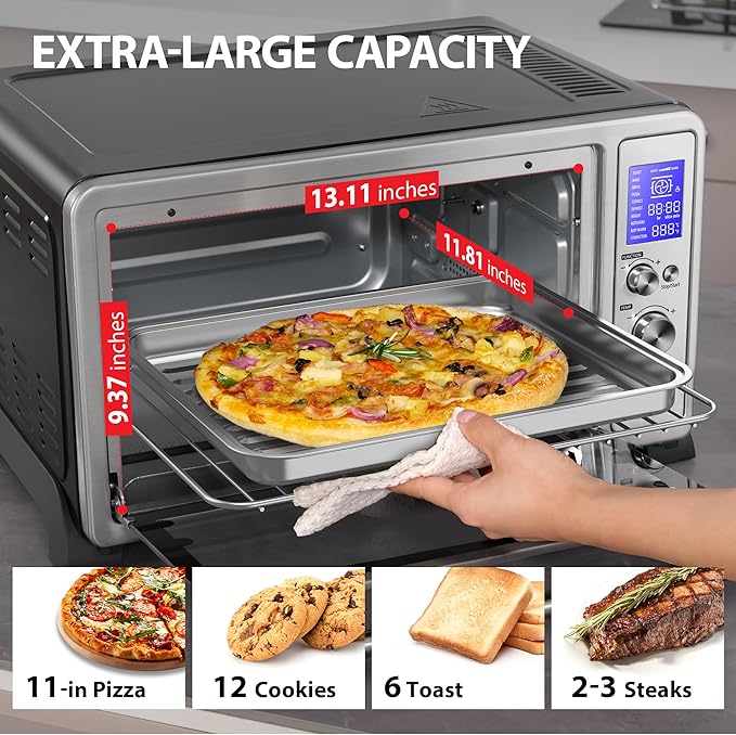 TOSHIBA AC25CEW-SS Large 6-Slice Convection Toaster Oven Countertop 10-In-One with Toast Pizza and Rotisserie 1500W Stainless Steel Includes 6 Accessories