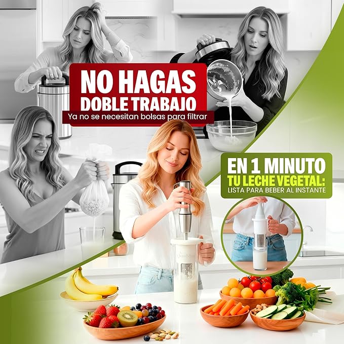Vegan Milker MLSI - Plant Milk Maker for Homemade Nutmilk Almond &amp More - Interchangeable Discs for Custom Emulsion &amp Creaminess 1 Liter in 1 Minute - Recipe eBook