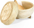 Handmade 100% Natural Thai Bamboo Sticky Rice “Electric Cooker Steamer Set” Small Pot Insert ~ 6.5 Inch Hewn Reed Wicker Woven Lid 16’’ Cheesecloth Filter and Wooden Spoon