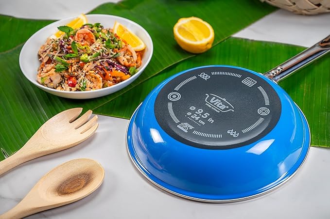 VITA 4-Piece Beginners Set (Blue) for All Stove Tops (Enamel on Steel) - Dishwasher &amp Oven Safe - Quick &amp Even Heat Distribution - Non Stick Pan &amp Enameled Interior Pot Non-Reactive &amp