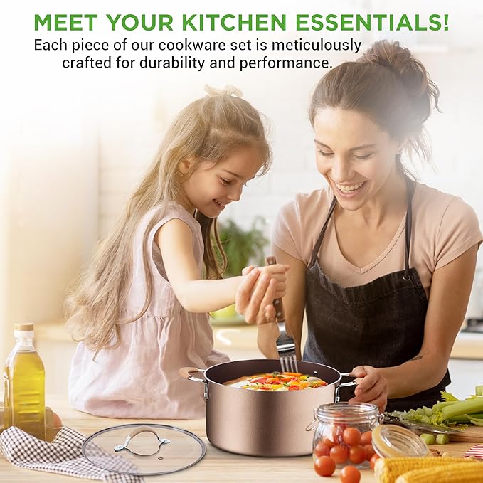 NutriChef 14-Piece Pots and Pans Set Non Stick – Induction Cookware Set PFAS-Free Nonstick Cookware for All Cooktops Includes Kitchen Utensils
