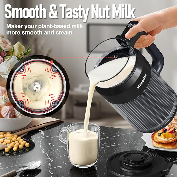 6-in-1 Nut Milk Maker 8 Blade 27oz Homemade Almond Soy Coconut Oat Plant Based Milks and Non Dairy Beverages Soy Milk Maker Machine with Delay Start/Keep Warm/Self-Cleaning/Boil Water