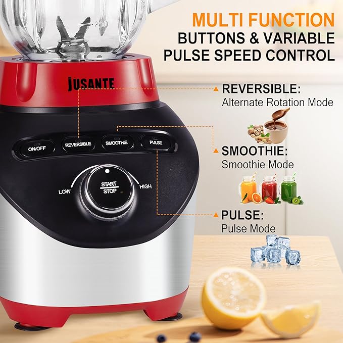 Professional Blender 1200W 64oz Glass Jar Smoothie Blender for Kitchen Countertop with High Speed Total Crushing for Smoothies Frozen Drinks Ice Cream