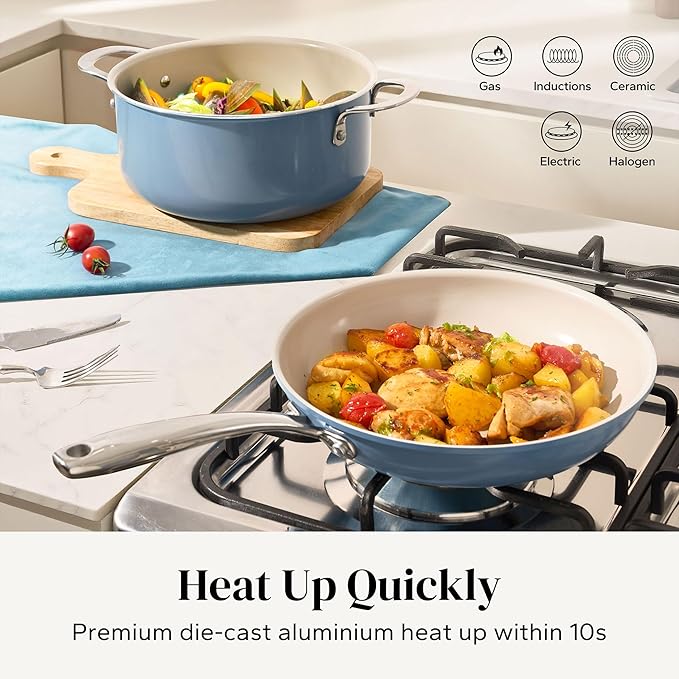 Redchef Ceramic Nonstick Cookware Set14pcs Pots and Pans Set Non StickInduction Cookware with Stainless Steel HandleNon Toxic Kitchen Cooking SetDishwasher &amp Oven SafePFAS PFOA &amp PTFE Fre