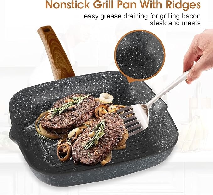 Kitchen Academy 17-Piece Induction Cookware Set – Non-Stick Granite Pots and Pans PFOA &amp PFOS Free Sleek Black Cookware for Effortless Cooking