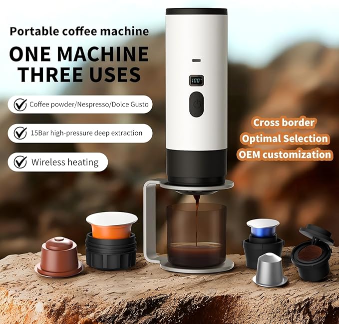 3-in-1 Single Serve Coffee MakerWireless Protable Coffee Machine Vacuum Pressured AvailableAutomatic Extraction and Real-time Heating Vacuum Coffee Maker for TravellingValentines GiftWhite