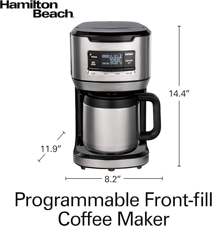 Hamilton Beach Programmable Front-Fill Coffee Maker with Thermal Carafe (46391) 12 Cup Capacity Black and Stainless