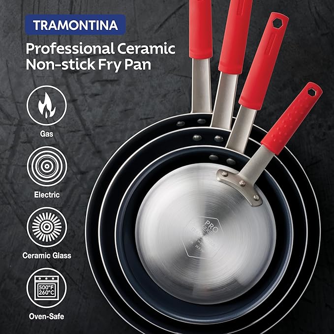 Tramontina Professional 12-Inch Ceramic Non Stick Large Frying Pan Heavy-Gauge Aluminum Skillet with Ceramic Nonstick Coating Dishwasher and Oven Safe Black