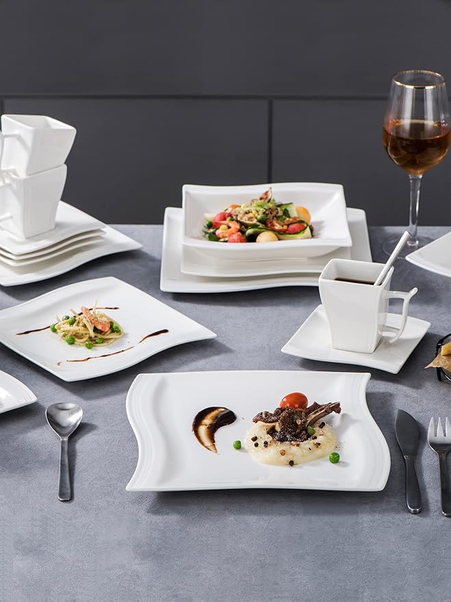 MALACASA 30 Piece Ivory White Dinnerware Sets Bundle with 26 Piece Plates and Bowls Sets Series FLORA