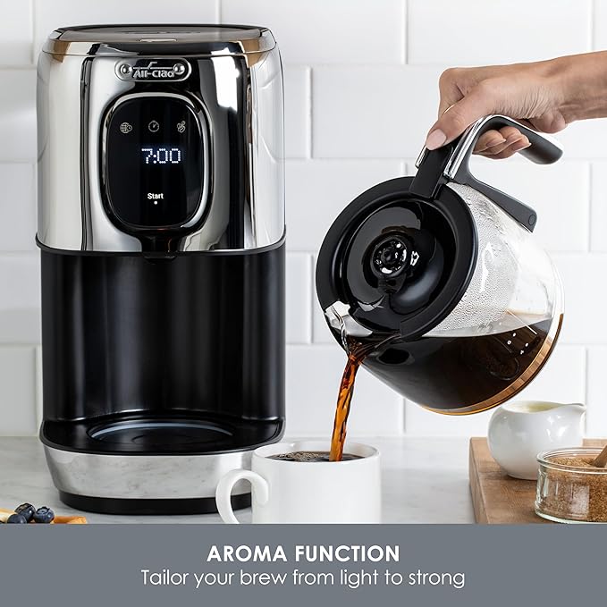 All-Clad Majestuo Stainless Steel Coffee Maker Keep Warm Function 1000 Watts Programmable Timer Removable Water Tank Silver