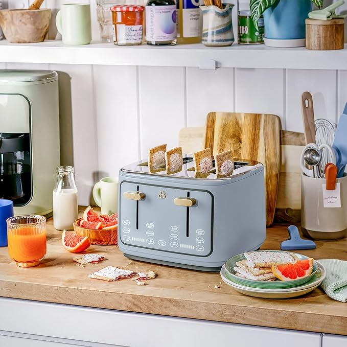 4 Slot Toaster with Touch Control Panel 1800W Fast Heating 7 Toast Shade Levels Extra Wide Slots for Bagels Removable Crumb Tray (Cornflower Blue)